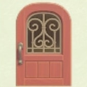 ピンクなアイアングリルなドア