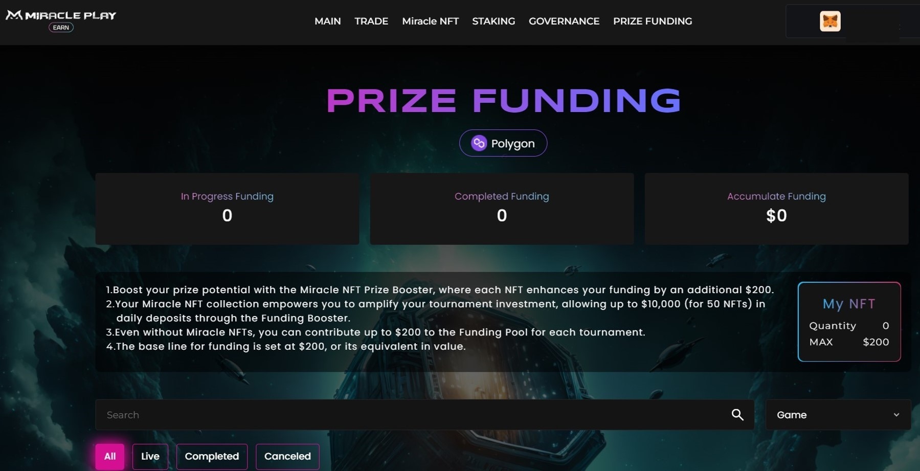 MIRACLE PLAY Prize Funding