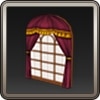アーチ型の格子窓(赤カーテン)