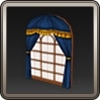 アーチ型の格子窓(青カーテン)