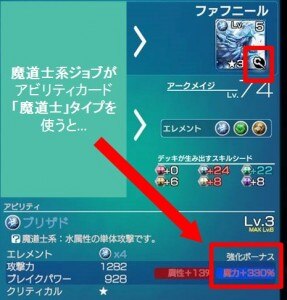 魔道士系ジョブが魔道士系アビリティカードをデッキにいれた場合の魔力増加例【強化ボーナス】