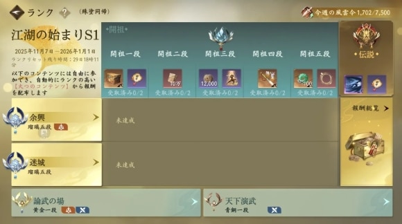 迷城ランクを上げると報酬を入手可能