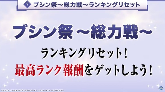 ブシン祭～総力戦～ランキングリセットが実施