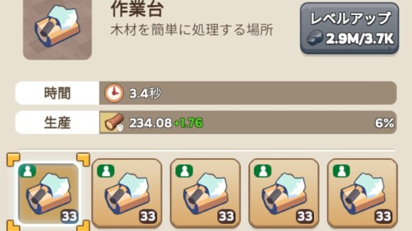 伐採場の家具レベル上げが最優先