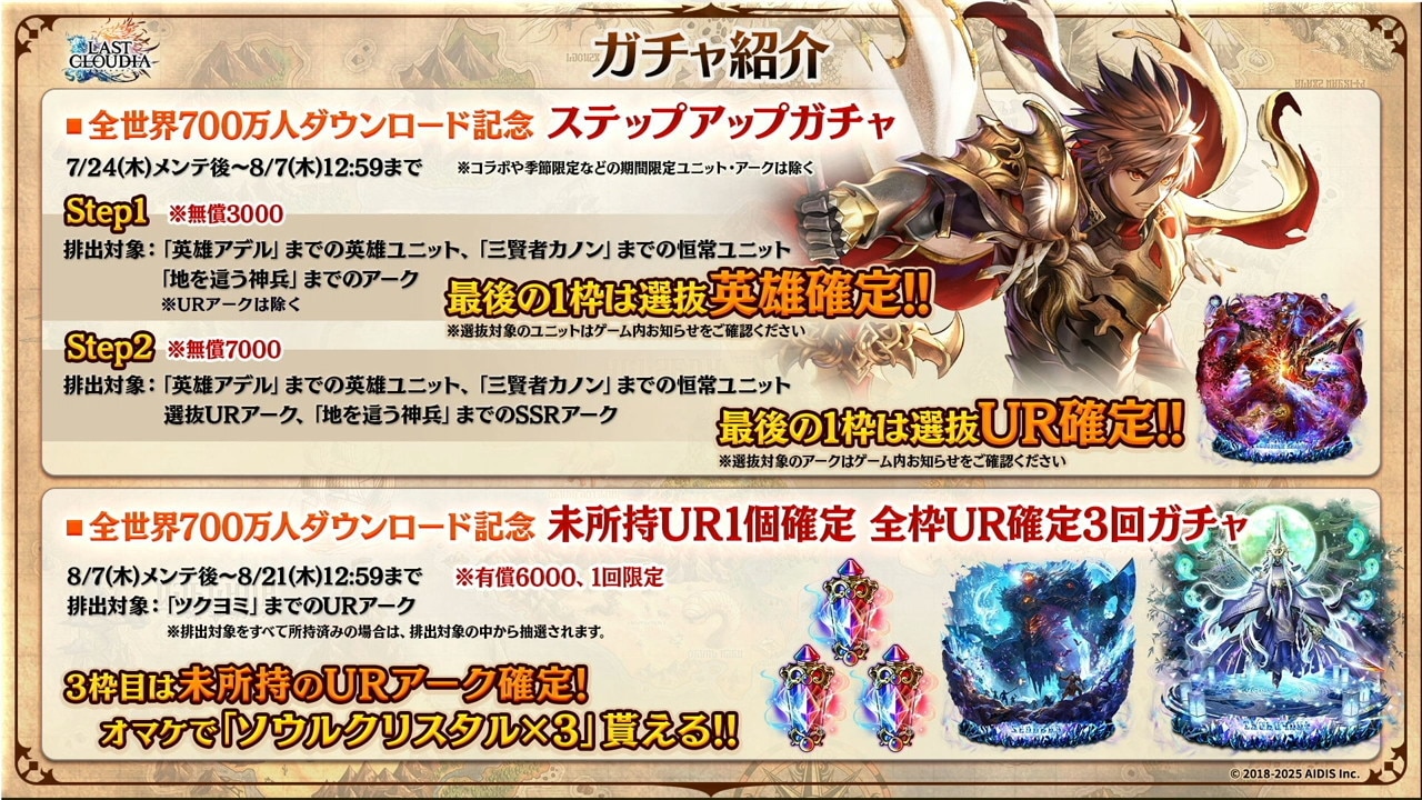 700万人ダウンロード記念ガチャ