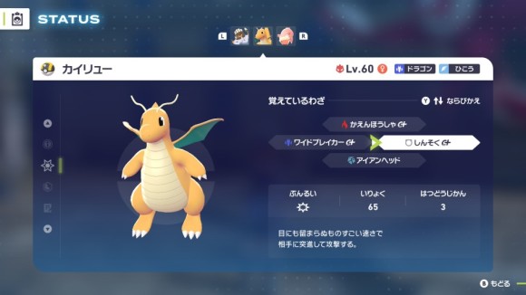 手動ならしんそくを覚えたカイリュー