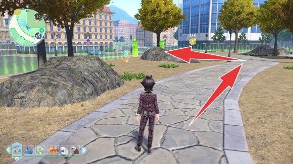 石畳に沿って進んで西側のゲートから出る