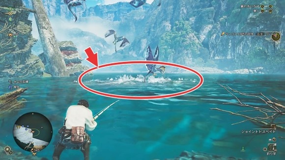 水しぶきがある場所は魚の動きが見えずらい