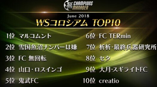 WSコロシアムtop10　6月