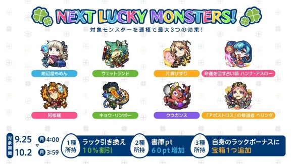 Lucky Monster et Lucky Recommanded personnages cette semaine et la semaine prochaine