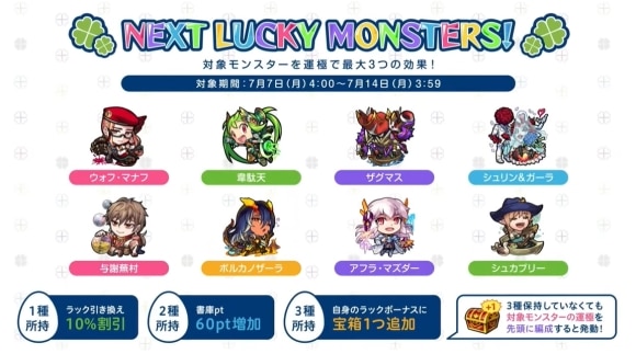 今週と来週のラッキーモンスターと運極おすすめキャラ