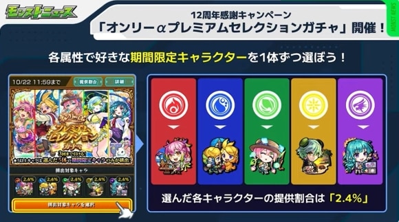 オンリーαプレミアムセレクションガチャ　詳細