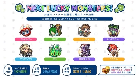今週と来週のラッキーモンスターと運極おすすめキャラ