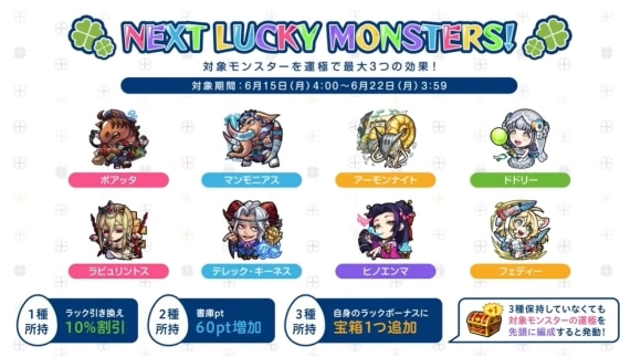 今週と来週のラッキーモンスターと運極おすすめキャラ