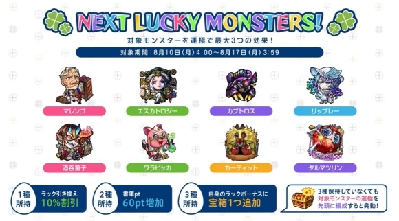 今週と来週のラッキーモンスターと運極おすすめキャラ
