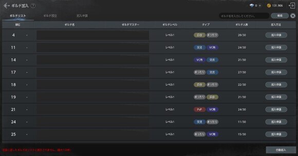 ギルドリストからギルドを選択