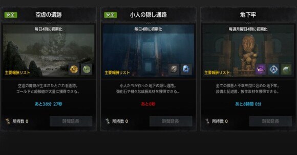 ダンジョンごとに挑戦時間を消費