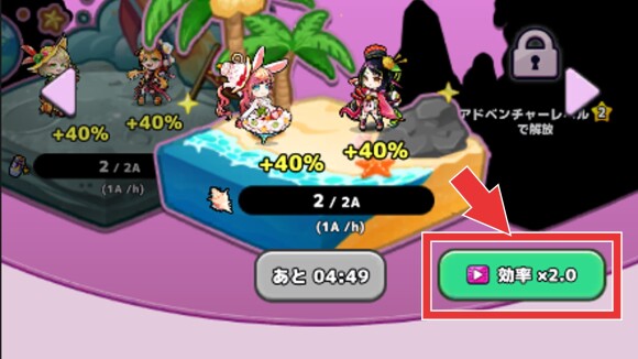 効率×2.0で素材報酬が2倍に増える
