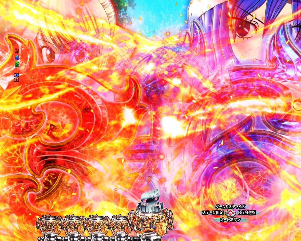 フェアリーテイル超一夜　変動変化予告　メンバー変動-画面に炎が舞う(同時拡大開始）
