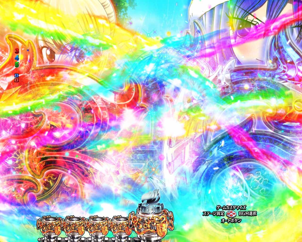 フェアリーテイル超一夜　変動変化予告　メンバー変動-画面に炎が舞う(同時拡大開始＋虹EF)