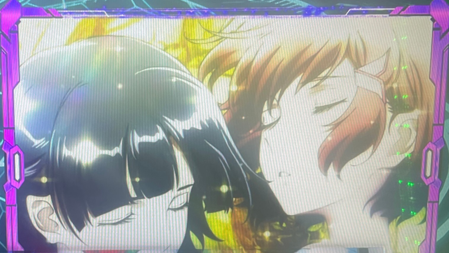 ヴァルヴレイヴスロット(スマスロ)のCZ・ボーナス終了画面　紫枠(サキ&ショーコ)　設定2以上濃厚(ヴヴヴ2/VVV2/ブブブ2)