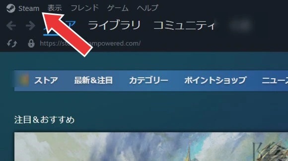 左上の「steam」をクリック