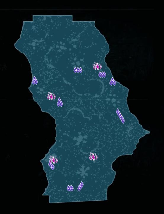 オーシディアス平原の晶紋石マップ