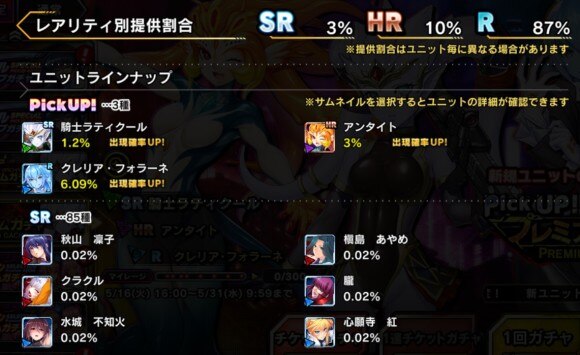 ピックアッププレミアムガチャ　詳細